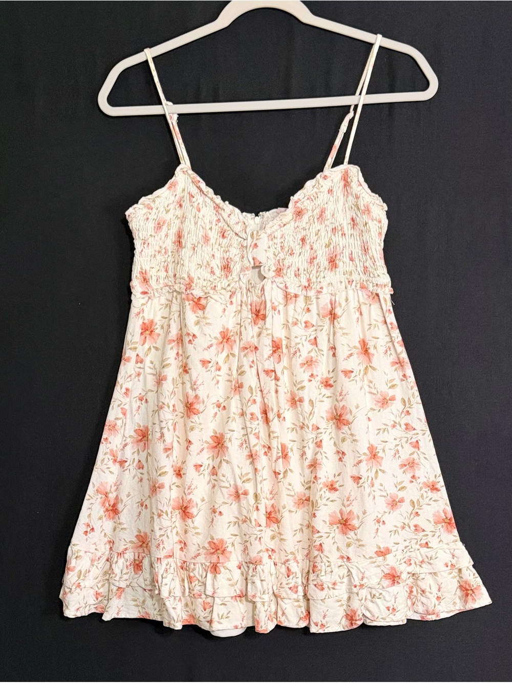 Trixxi Cream Sundress L Coral Pink Floral Print smocked chest babydoll cut
